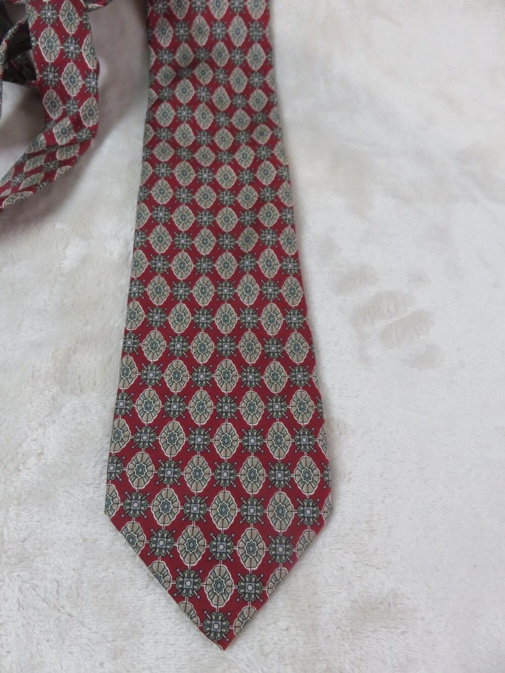 Vintage Hasting & Smith Men's Neck Tie 4"x61" Red Geometric Floral 100% Silk
